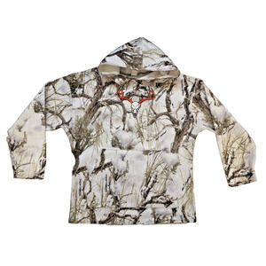 True Timber MC2 Snow Hoodie Mens Large White Camo Hunting Antler Skull Fleece